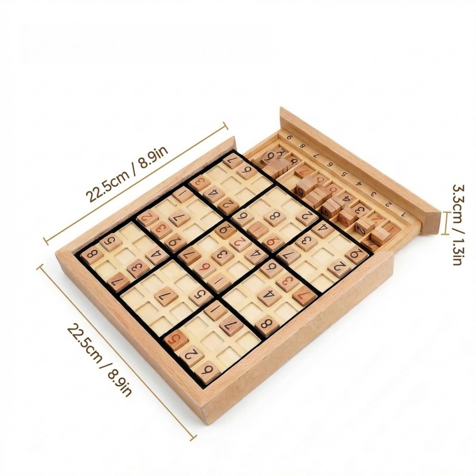 Wooden Sudoku Puzzle Board with Drawer, 200 Puzzles Brain Teaser for Adults, Logic Math Puzzle Desktop Game for Thinking Ability
