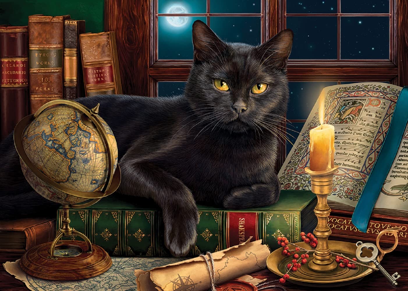 SUNSOUT INC - Black Cat by Candlelight - 500 pc Large Pieces Jigsaw Puzzle by Artist: Image World - Finished Size 19.25" x 26.625" - MPN# 42906