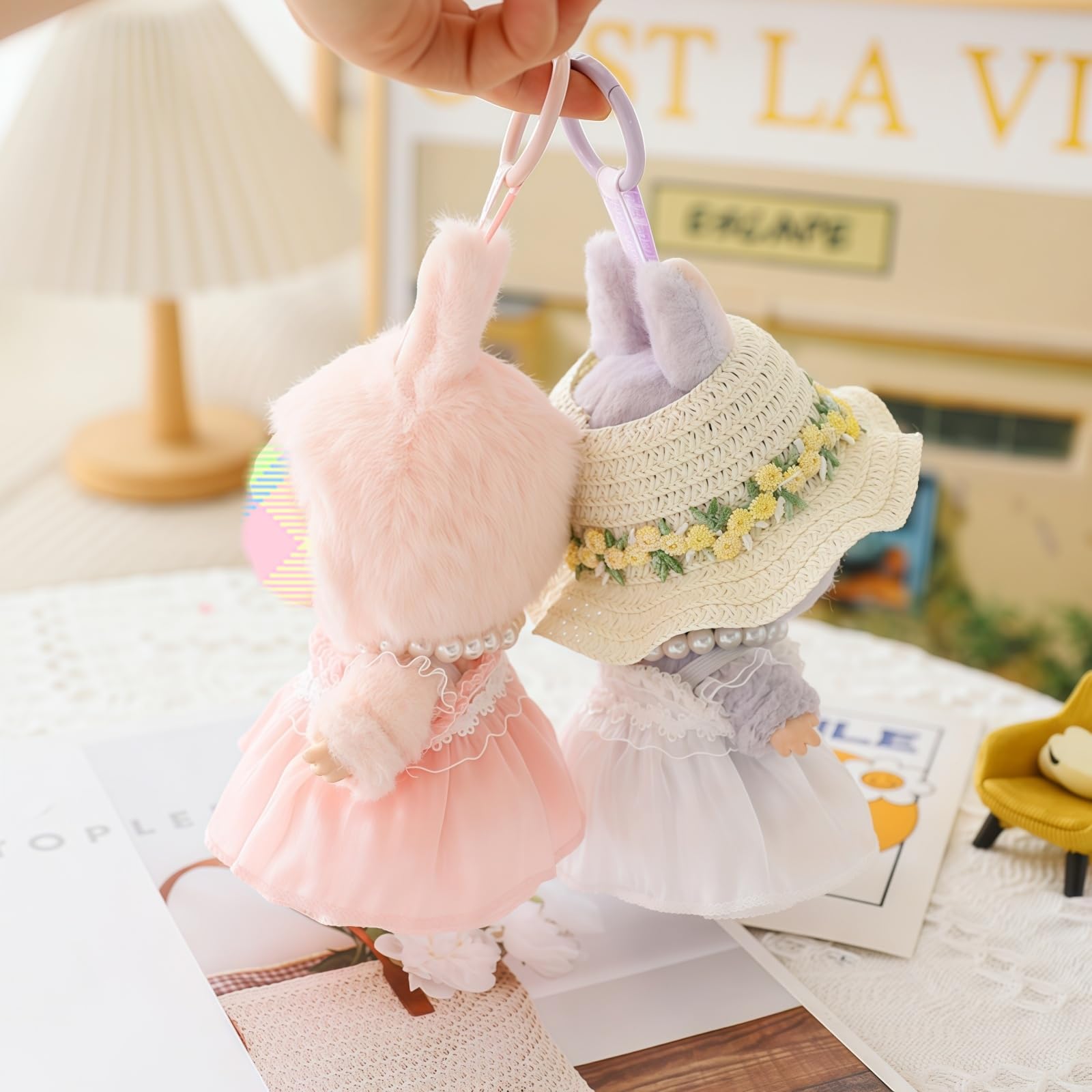 Clothes for Lububu Dolls(No Doll) Accessories, Outfit Set 5 Pieces Gauze Dress for 17cm Doll, Romantic Hat Skirt Shoes Doll Clothing Set Replacement