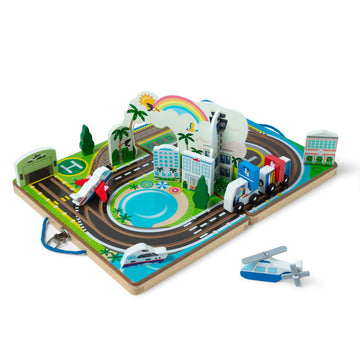 Melissa & Doug Take-Along Airport Wooden Play Set with Vehicles