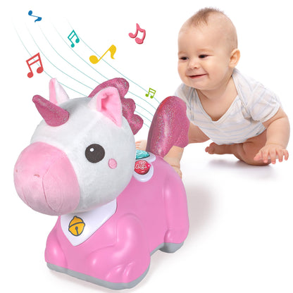 iPlay, iLearn Unicorn Baby Musical Toy, Infant Crawling Toys for 6-9 9-12 12-18 Month, Baby Tummy Time Toddler Musical Light Toy for Age 0-2, 1 Year