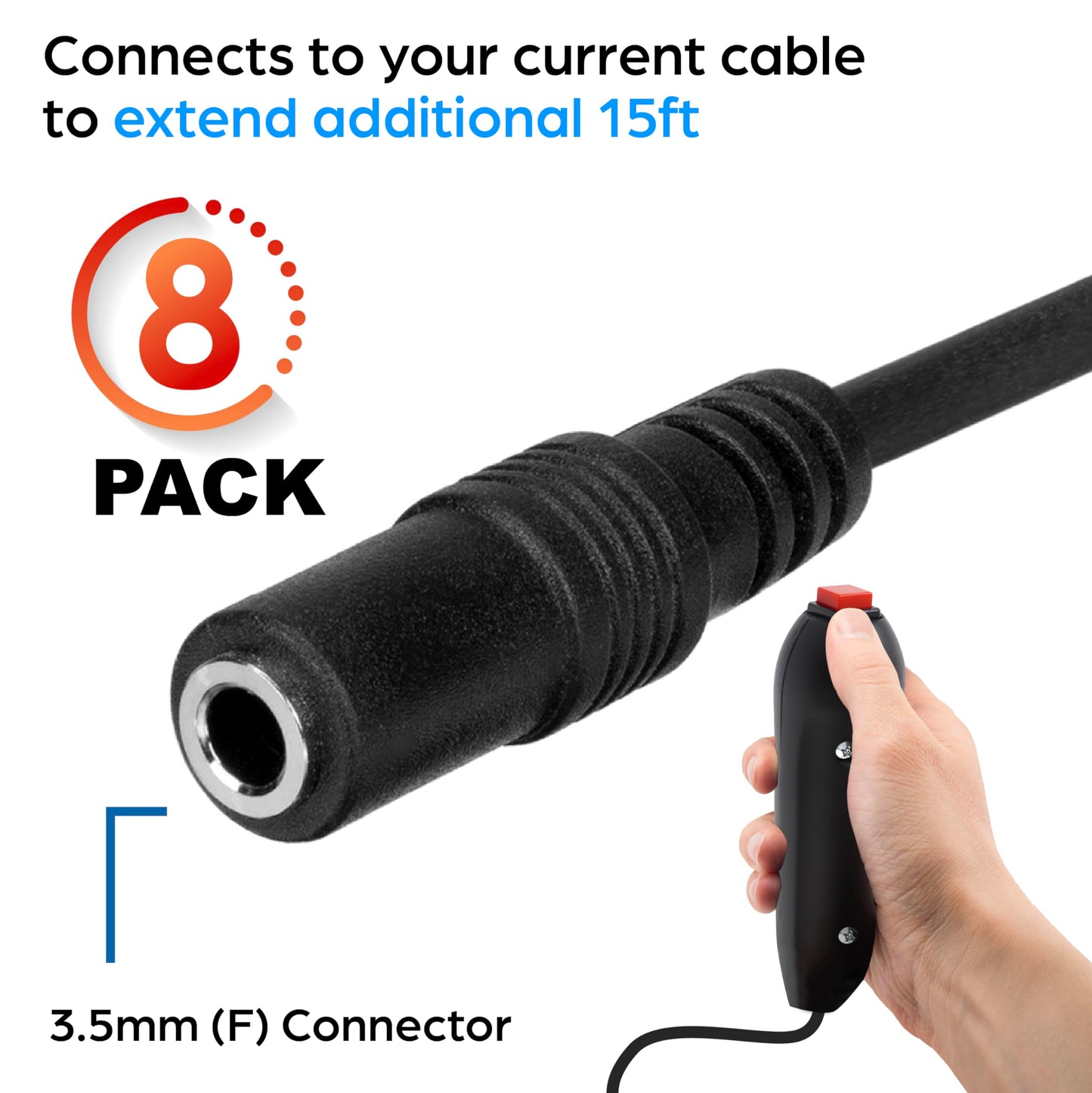 Digital Energy 15 Ft Extension Cables for Handheld Game Buzzer System 8-Pack
