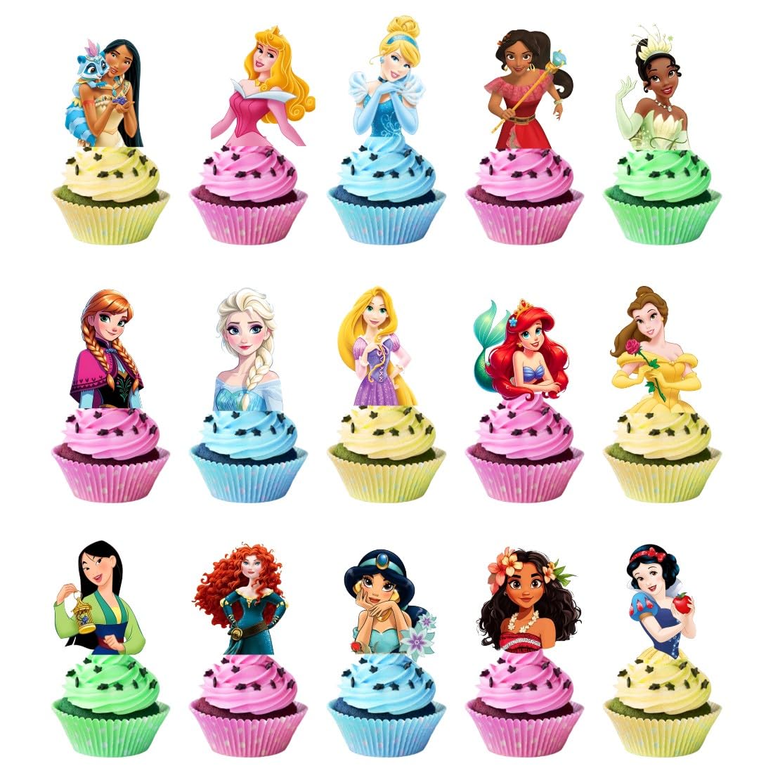 30pcs Princess Cake Decorations with 30pcs Cupcake Toppers Party Supplies for Princess Themed Birthday Decorations