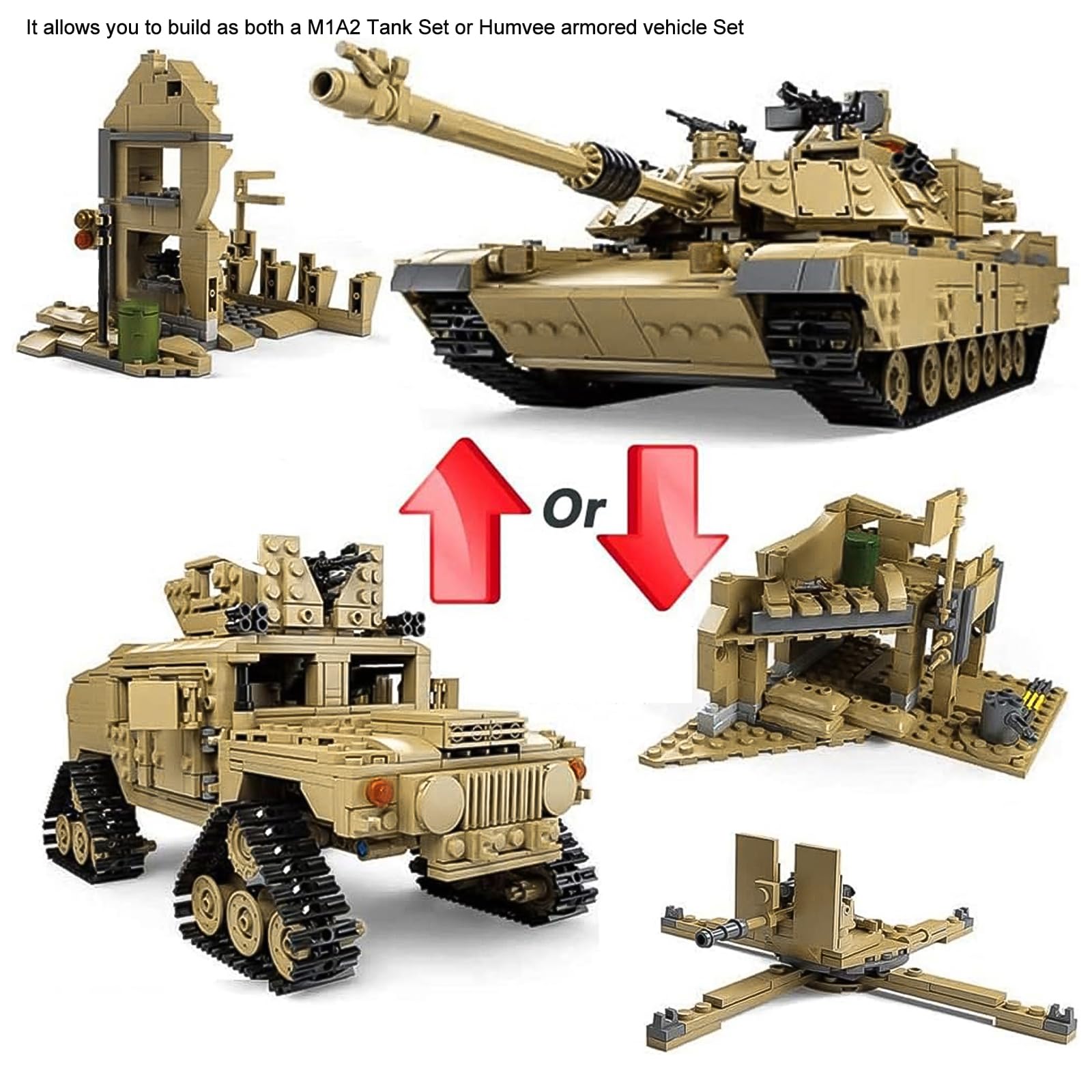 M1A2 Abrams Tank Building Set 1:28 Scale Military Model Kit 2-in-1 Vehicle