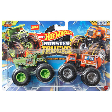 Hot Wheels Monster Trucks Demolition Doubles, Set of 2 Toy Monster Trucks in 1:64 Scale (Gotta Dump vs Will Trash it All)