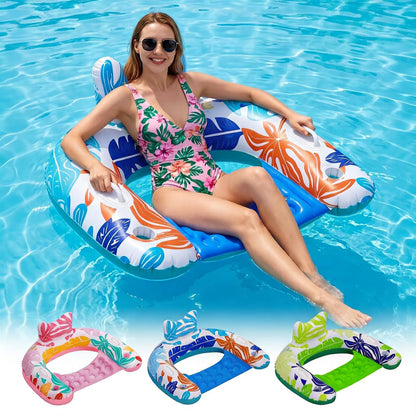 BSIEZC Pool Floats, 3Pack Inflatable Pool Floats Adult & Kids, U-Shaped Pool Float Lounger with Comfortable Headrest,Cup Holders Sturdy Handles