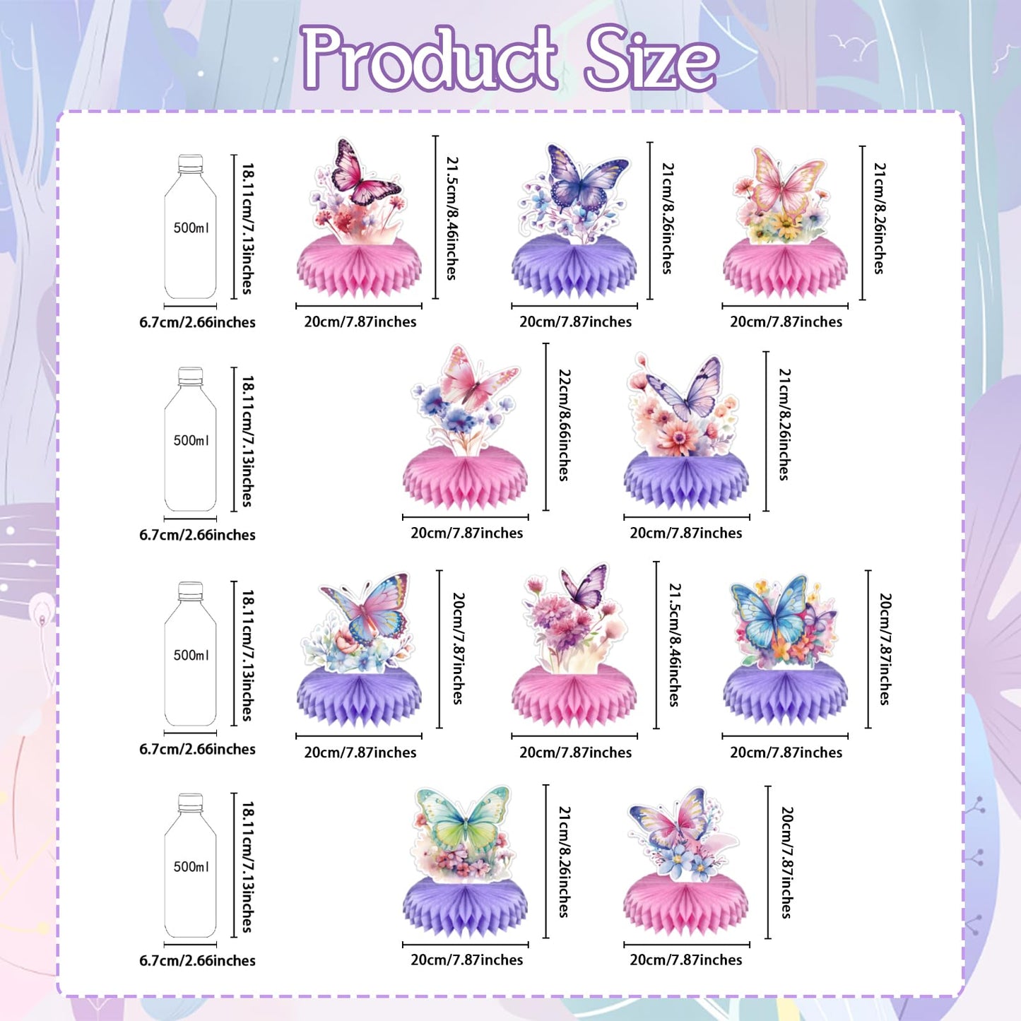10PCS Butterfly Centerpieces for Tables Butterfly Girls Birthday Decorations Honeycomb Table Toppers for Baby Shower Gender Reveal Spring Tea Party