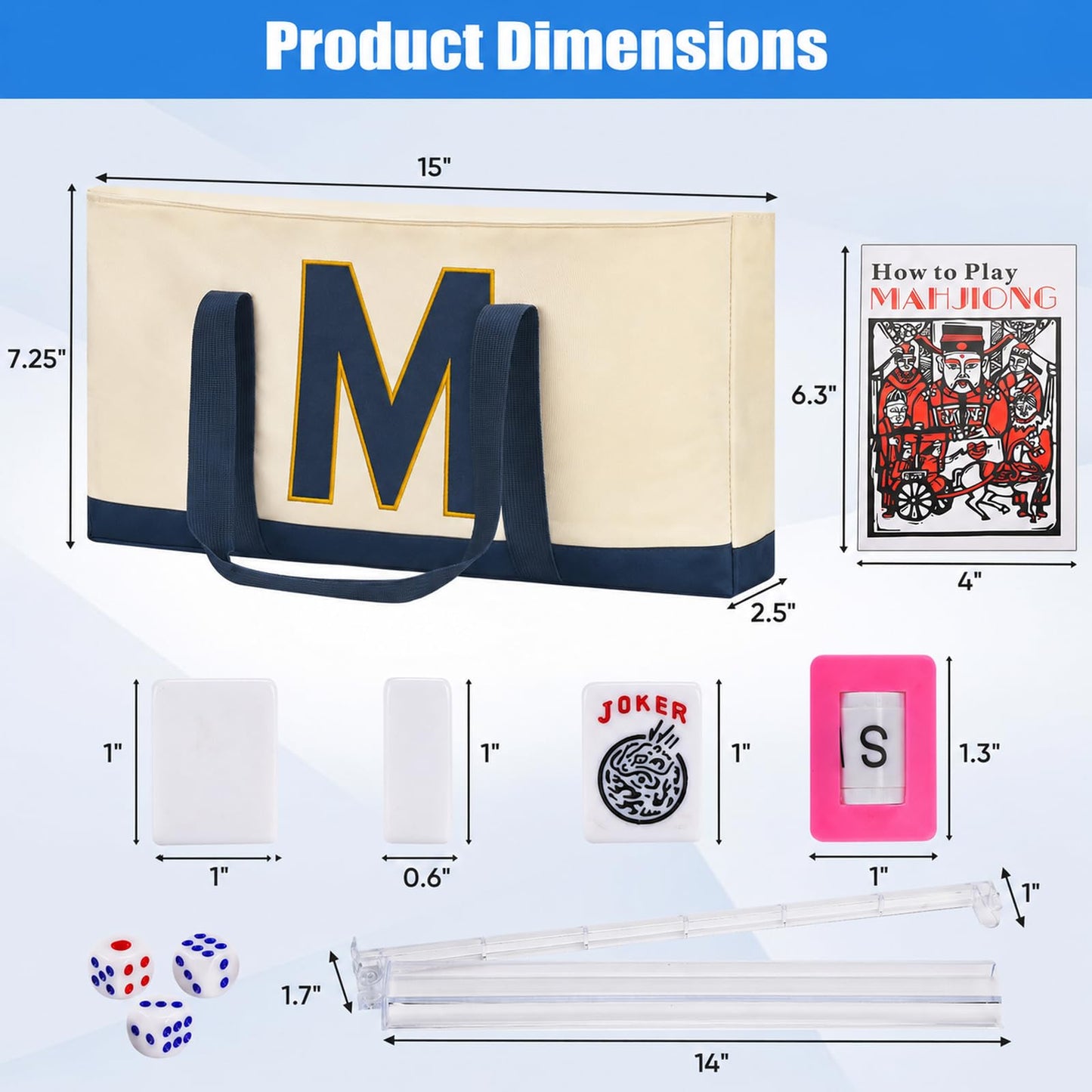 ADAH American Mahjong Set with 166 Tiles, 4 All-in-One Rack/Pushers, Premium Melamine Scratch-Resistant Tiles, Embroidered Blue Travel Case - Complete