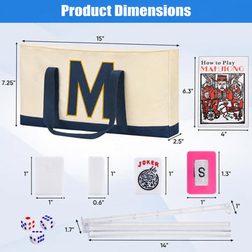 ADAH American Mahjong Set with 166 Tiles, 4 All-in-One Rack/Pushers, Premium Melamine Scratch-Resistant Tiles, Embroidered Blue Travel Case - Complete