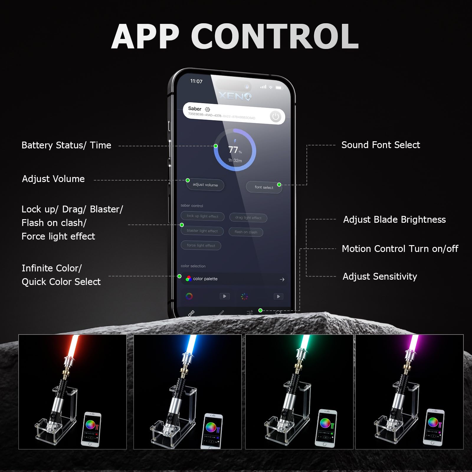 BSTSABER Upgrade App Control Obw Lightsaber, Smooth Swing 16 Sets Sound Effects 3 Light Effects and 16 Colors Change, Metal Dueling Light Saber