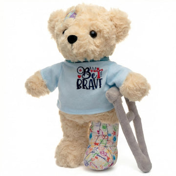 SHSEEN Broken Leg Teddy Bear, 10 Inch Get Well Soon Plush with Crutch