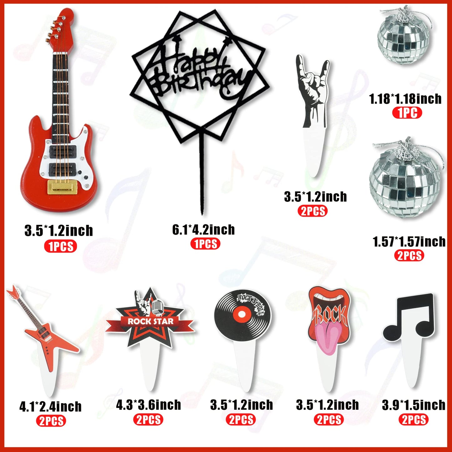 Guitar Cake Toppers Music Theme Birthday Cake Toppers Electric Guitar Model Rock And Roll Cake Decorations For Rockstar Theme Party (Red)