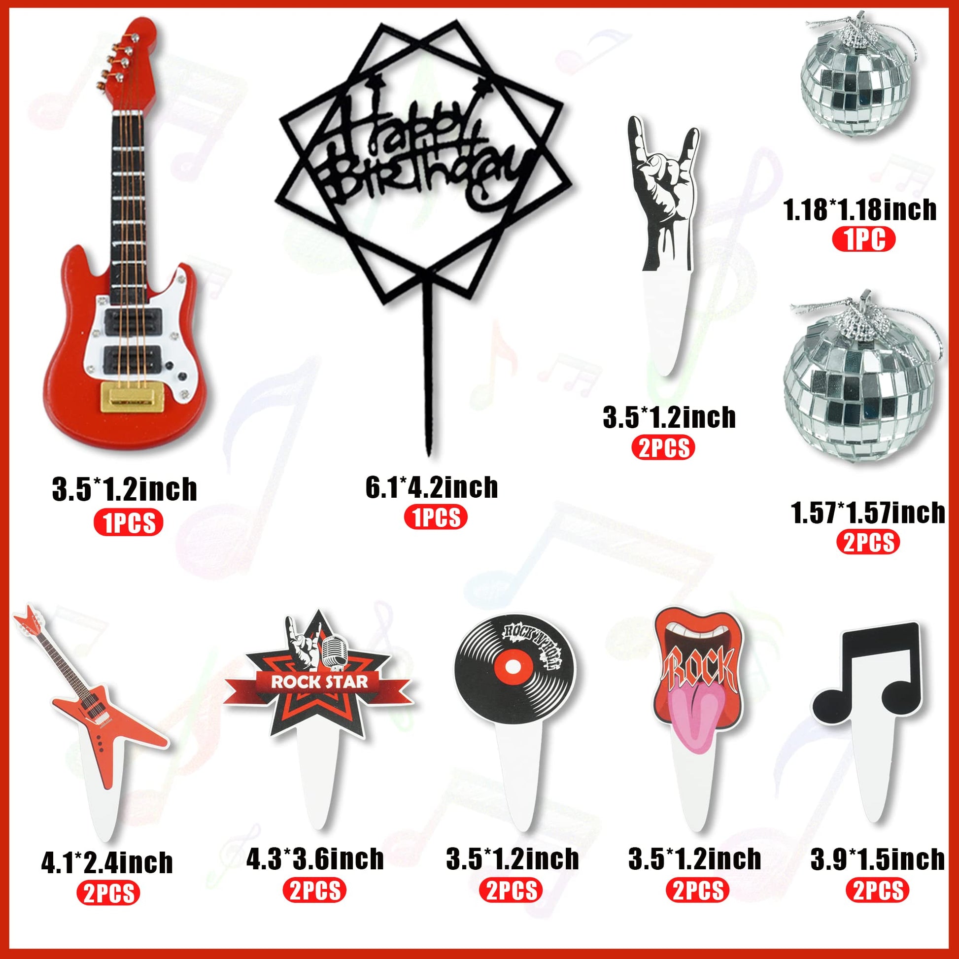 Guitar Cake Toppers Music Theme Birthday Cake Toppers Electric Guitar Model Rock And Roll Cake Decorations For Rockstar Theme Party (Red)