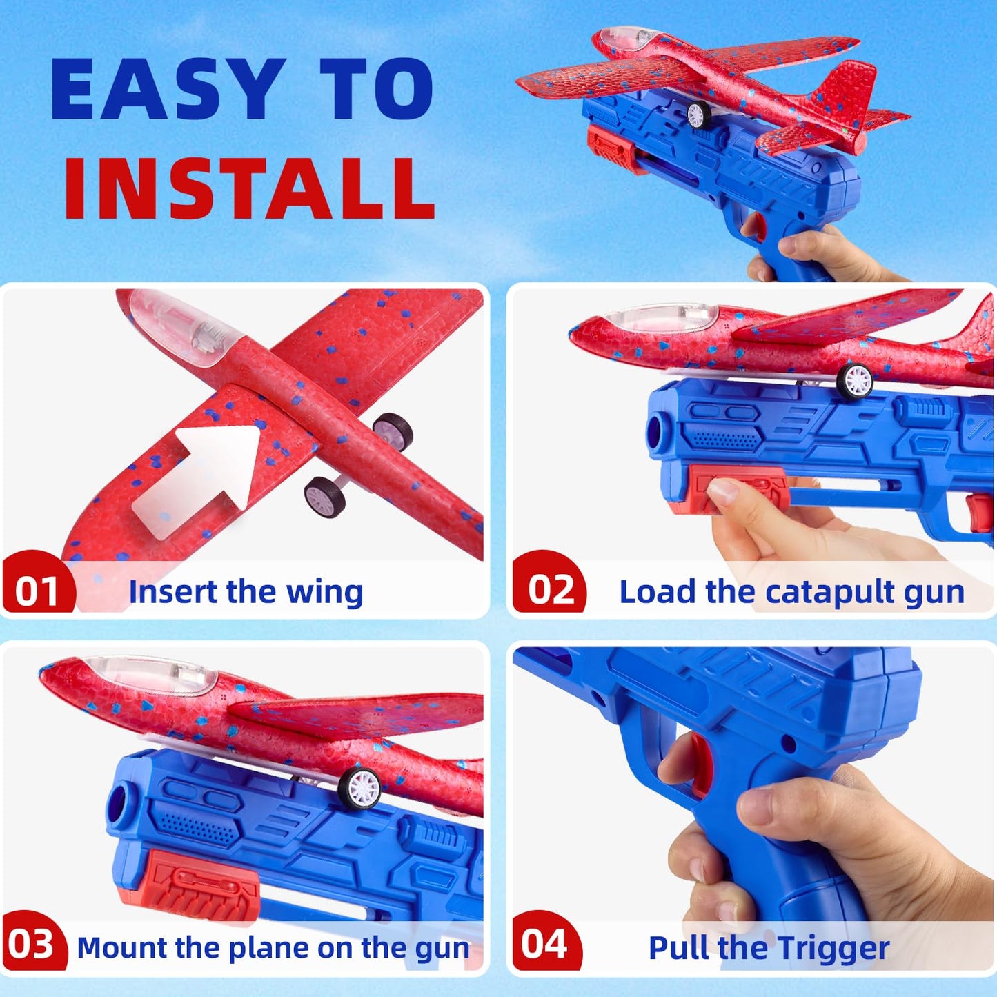 Neoot Toy Airplane, 3 Pack Airplane Launcher Toys 2 Flight Mode Glider Plane Outdoor Toys for Kids Ages 3 4 5 6 7 8 9 10 11 12 Year Old Boys & Girls