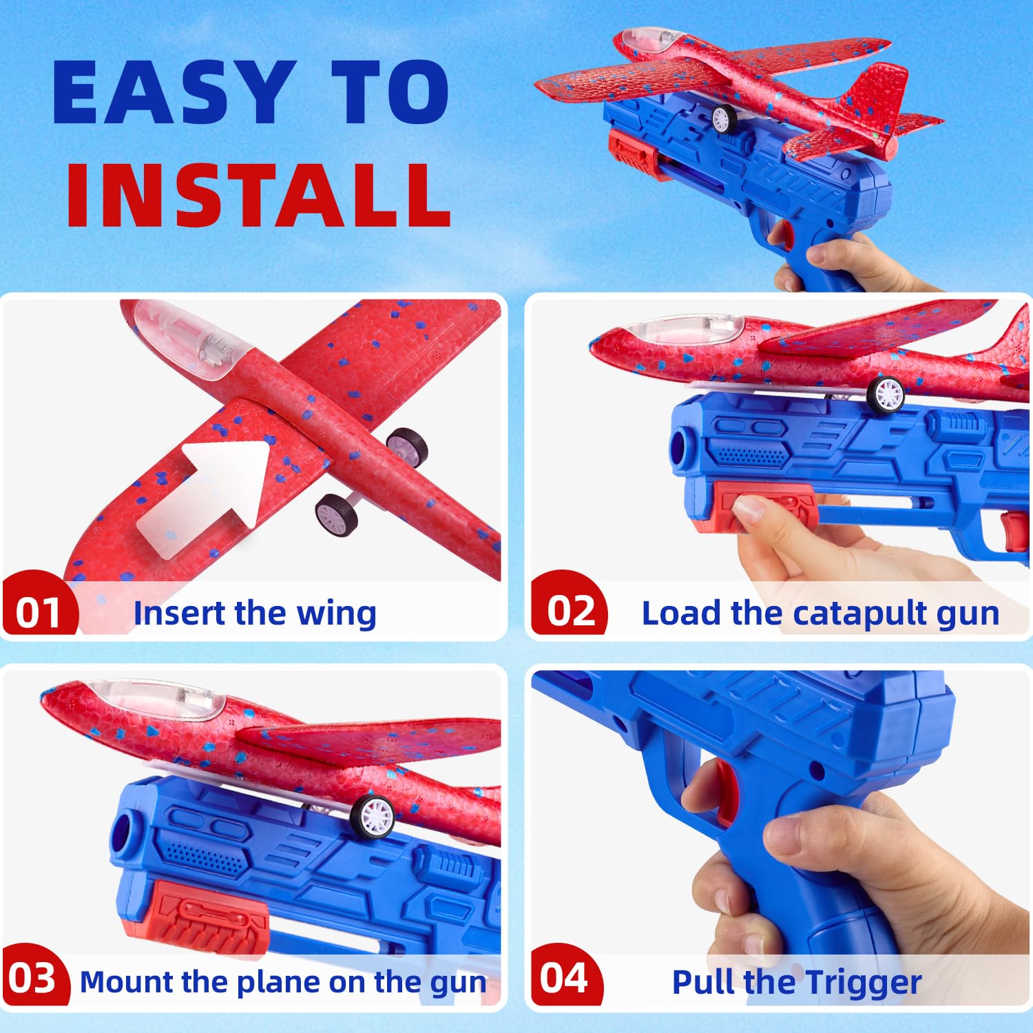 Neoot Toy Airplane, 3 Pack Airplane Launcher Toys 2 Flight Mode Glider Plane Outdoor Toys for Kids Ages 3 4 5 6 7 8 9 10 11 12 Year Old Boys & Girls