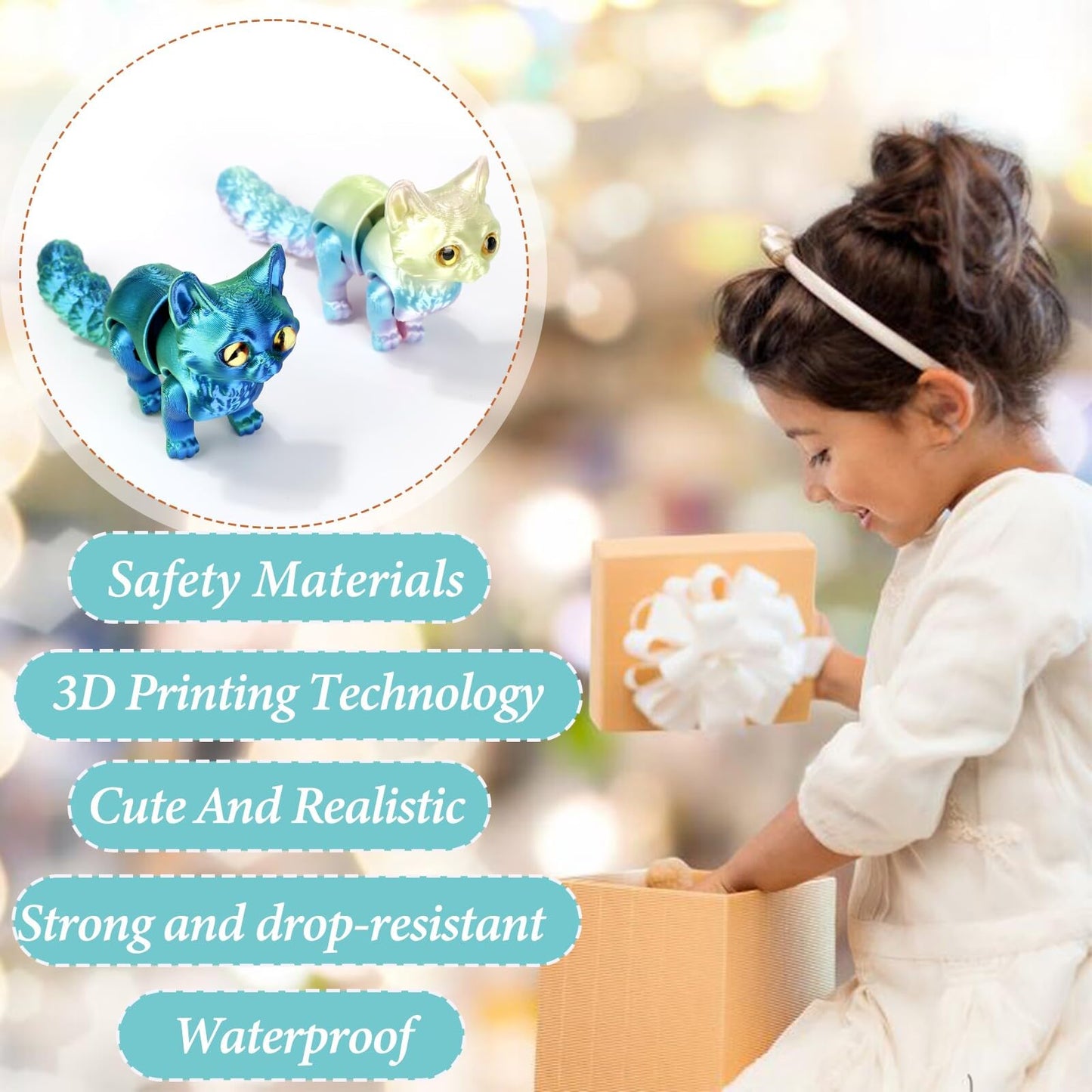 Hsodnr 3D Printed Animals, 3D Printed Cat Figures, Decorative 3D Printed Stuff for Home and Office, Perfect Desk Pets for All Age (6pcs)