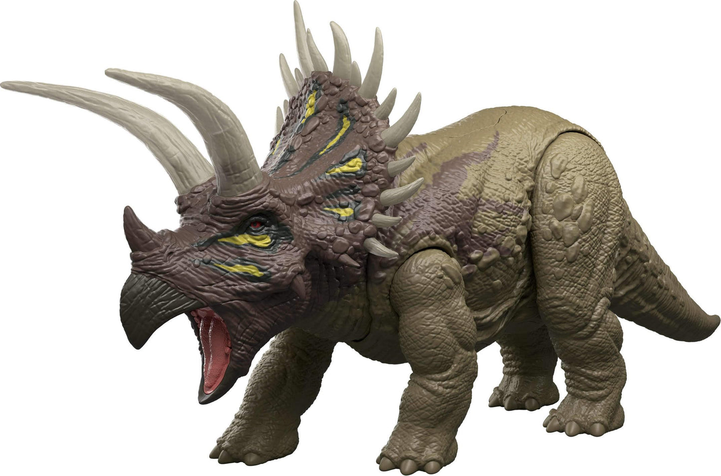Mattel Jurassic World Wild Roar Triceratops Dinosaur Action Figure Toy, Roar Sounds & Attack & Lights, Scan Code for Digital Play