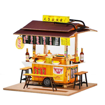 DIY Diorama Teppanyaki Shop Dollhouse Model, Japanese Street Food Cart Model Set, Miniature Ramen Shop Display, with Detailed Food Accessories, Home