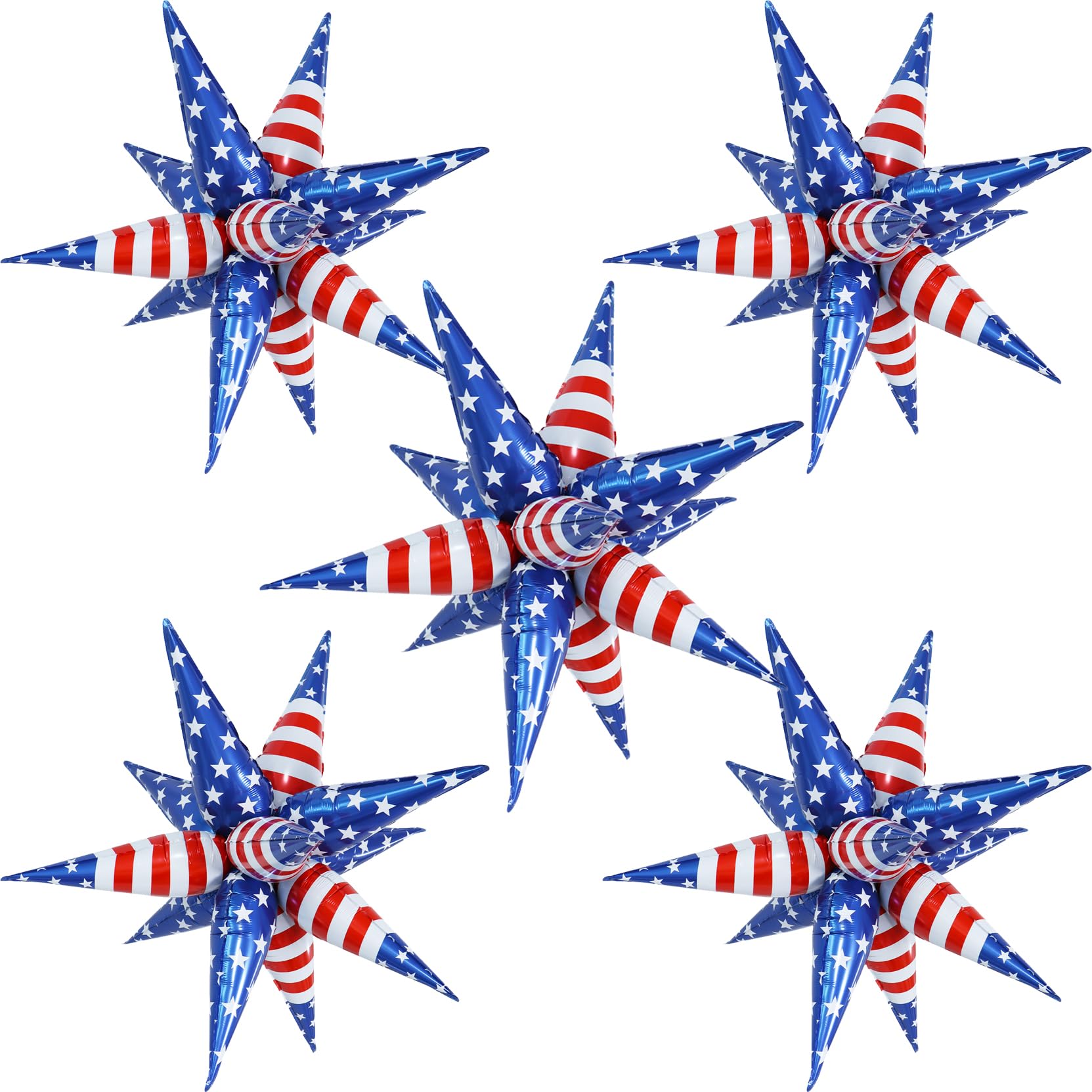 32inch Red White Blue Star Balloons 5 * 12 Pcs Foil Explosion Star Patriotic Balloons for Independence President MLK Day Patriotic Veterans Party