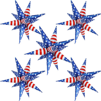 32inch Red White Blue Star Balloons 5 * 12 Pcs Foil Explosion Star Patriotic Balloons for Independence President MLK Day Patriotic Veterans Party
