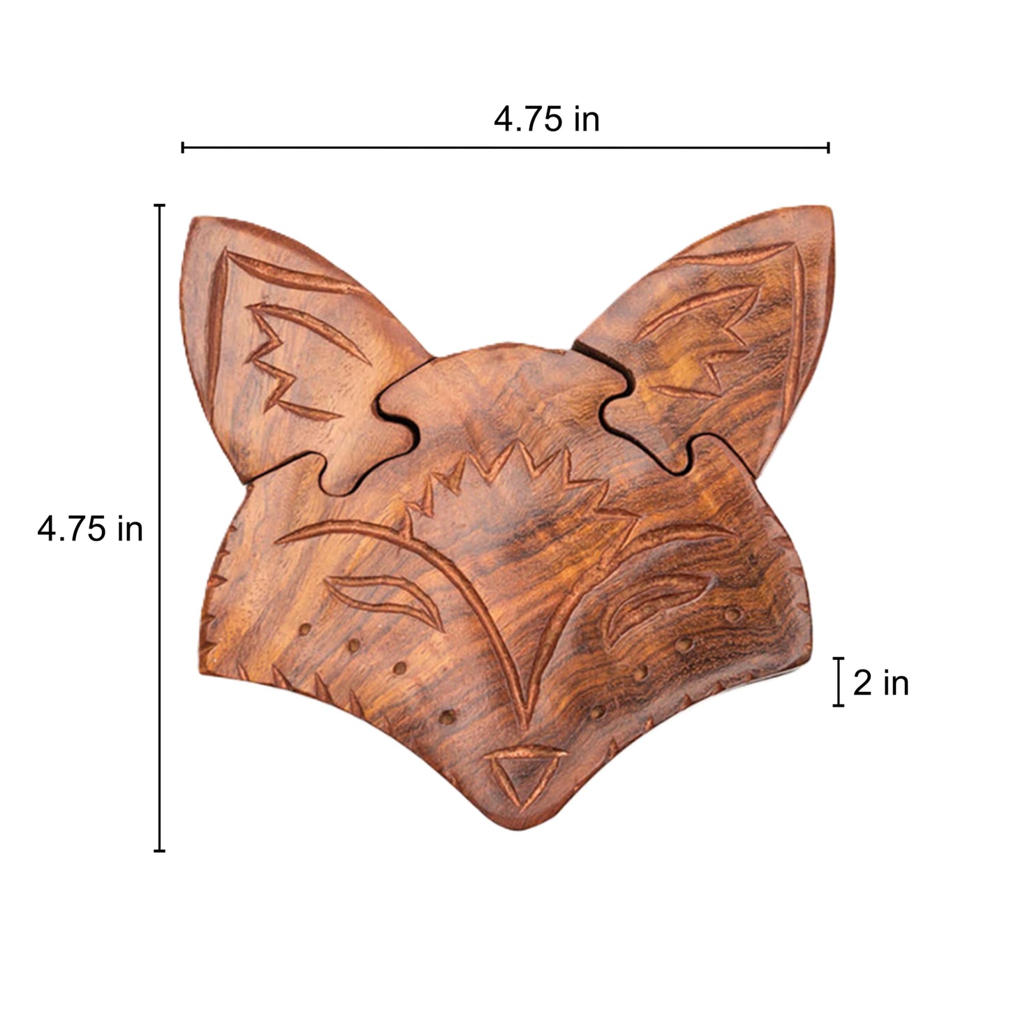 Matr Boomie, Hand Carved Solid Wood Fox Puzzle Box/Jewelry Box/Brain Teaser with Secret Compartment
