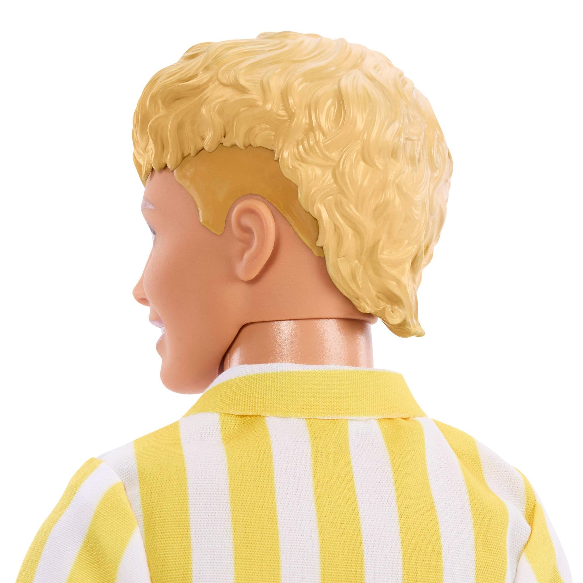Barbie Fashionistas Style Ken Doll #252 with Blond Hair, Wearing Orange and Yellow Polka-Dot Board Shorts with Yellow and White Striped Shirt, Orange