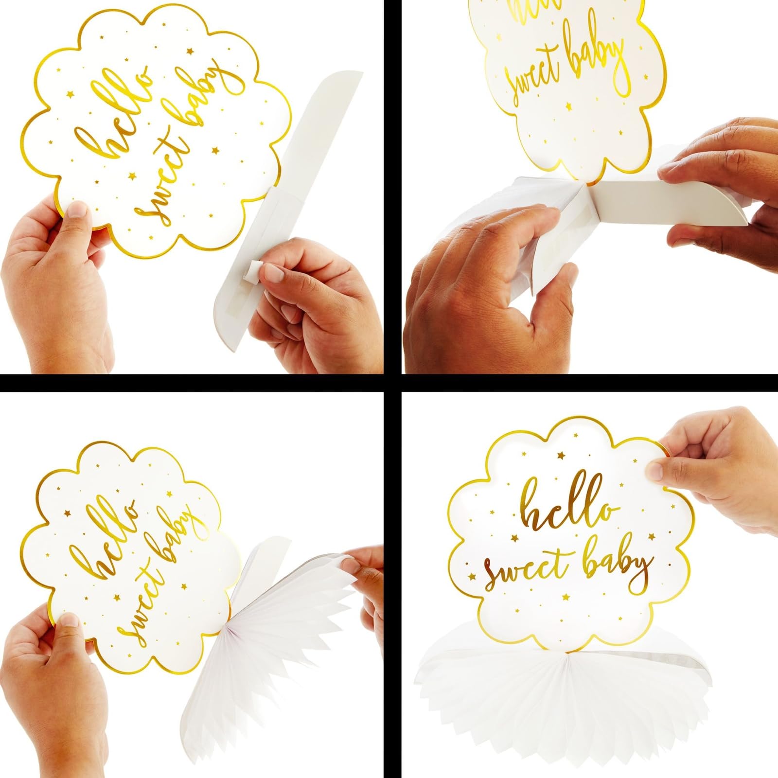 Sparkle and Bash Baby Shower Decorations & Centerpieces - 12-Piece White & Gold Honeycomb Paper Set - Gender Neutral Table Toppers & Table Top Decor