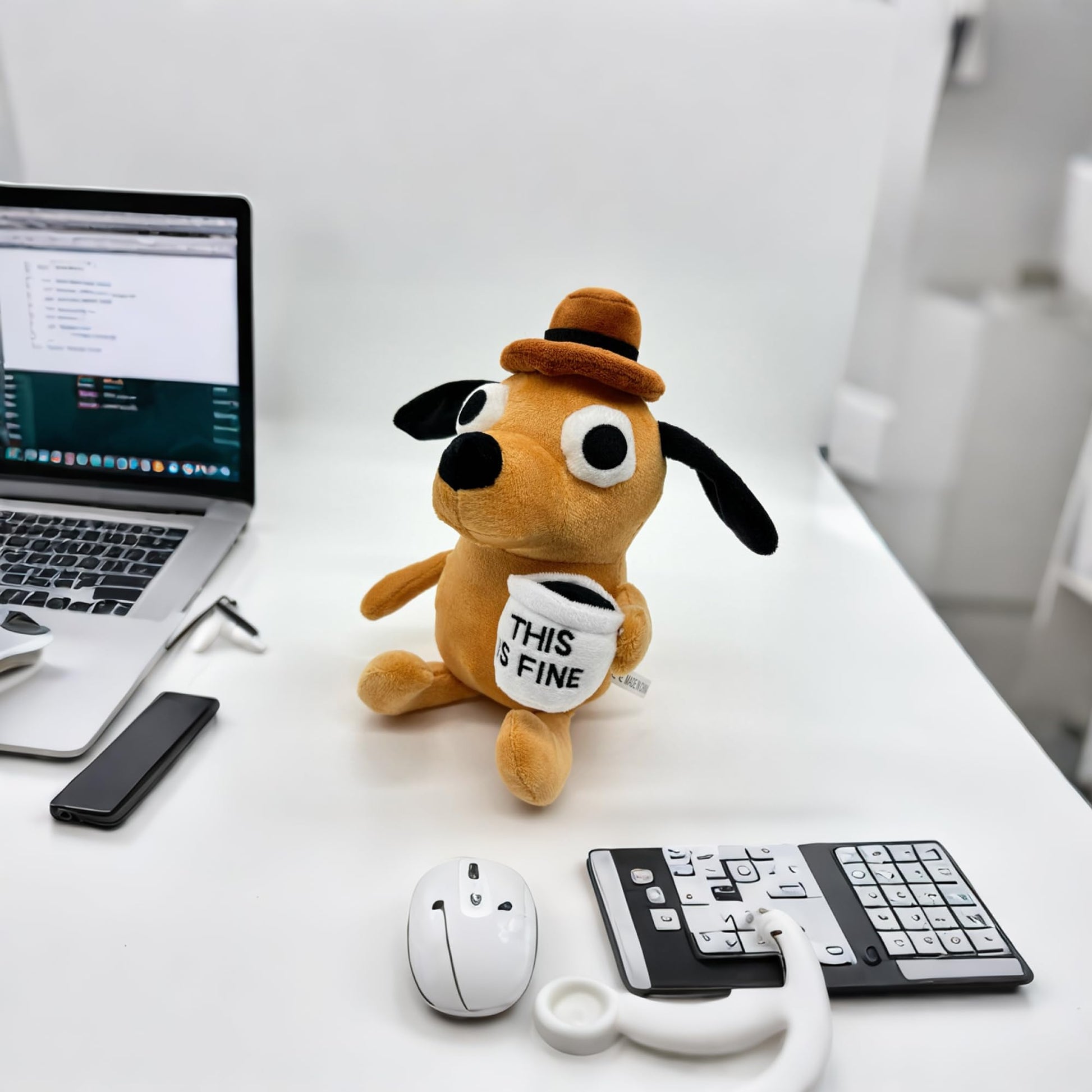 Tavashome This is Fine Dog Plush, 11" inches Sized, Funny Coffee Drinking Dog Stuffed Animal Action Figures Soft Dolls Meme Plushies, Xmas Birthday