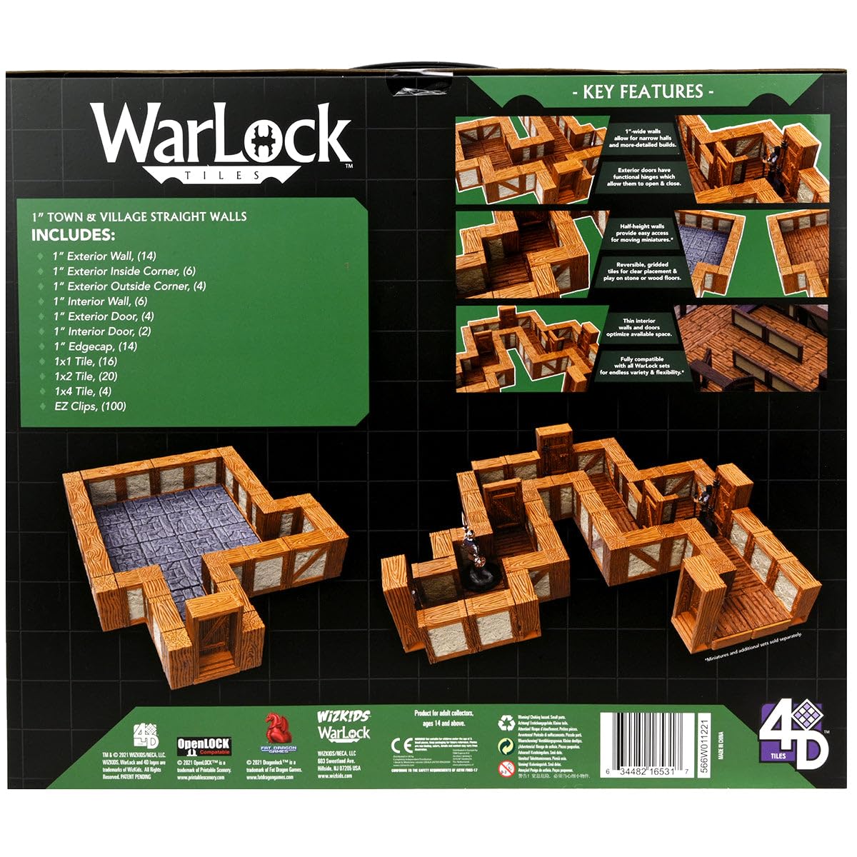 WizKids Warlock Tiles: Expansion - 1 in. Town & Village Straight Walls