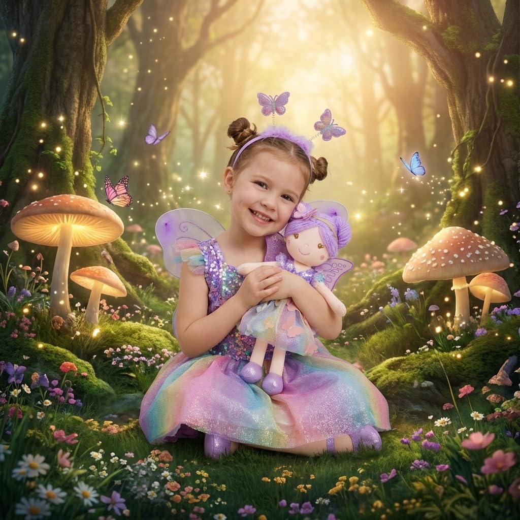 June Garden 15" Celestia the Rainbow Whisper Fairy Doll - Soft Plush Fairy Toy with Multicolor Butterfly Skirt - Enchanted Garden Collection