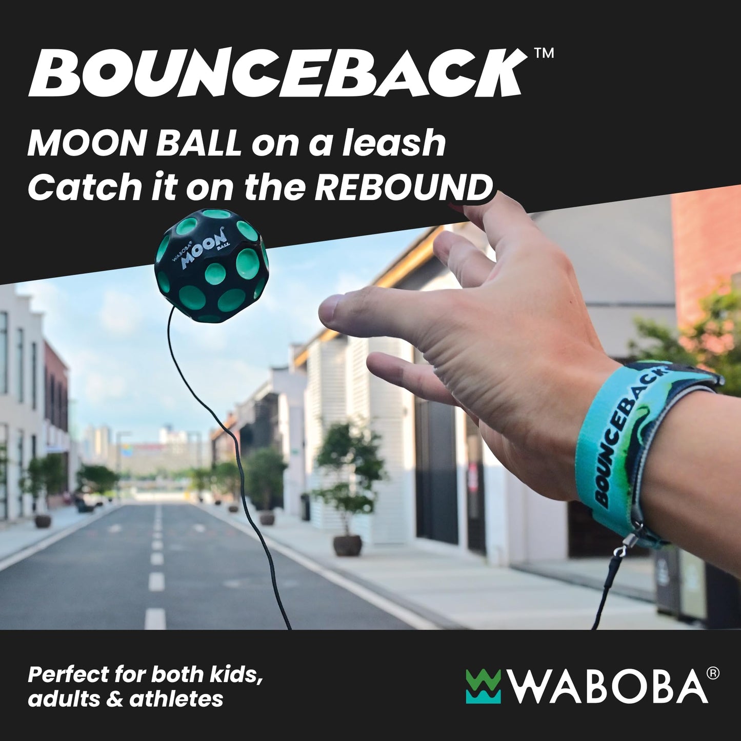 Waboba Bounceback Returning Black and Blue Moon Ball Hyper Bouncy Balls