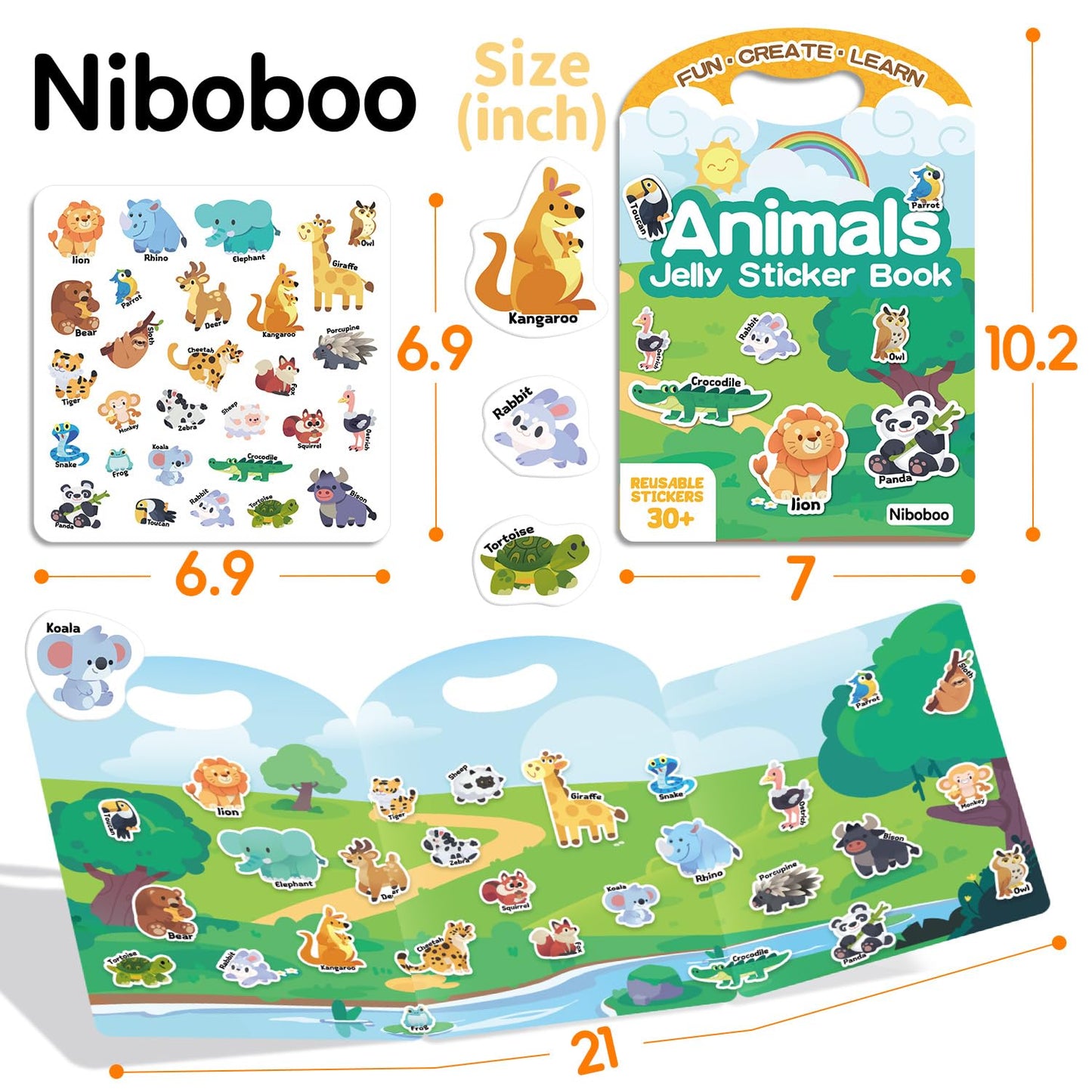 Niboboo 6 Pack Jelly Sticker Books for Toddlers, Reusable Sticker Books for Kids 3-6, Travel Toys for Ages 3+ Kids, Holiday Gifts for Boys and Girls