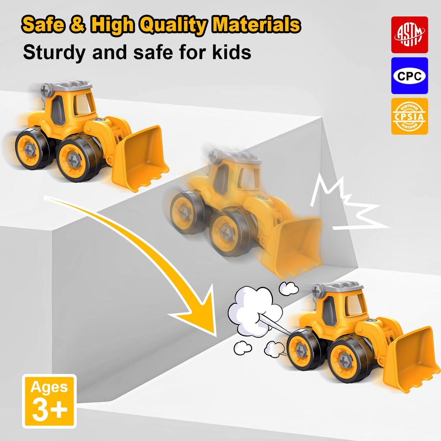 Trovogil Take Apart Construction Truck Excavator Toys for Kids Ages 3-8, STEM Learning Building Toys with Electric Drill & Puzzle Play, Educational
