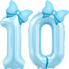 Light Blue 10 Balloon Number Blue Bow Birthday Decorations, Blue Bows Balloons Foil Mylar Helium Large 40” 10th Balloon for Girls Coquette Birthday