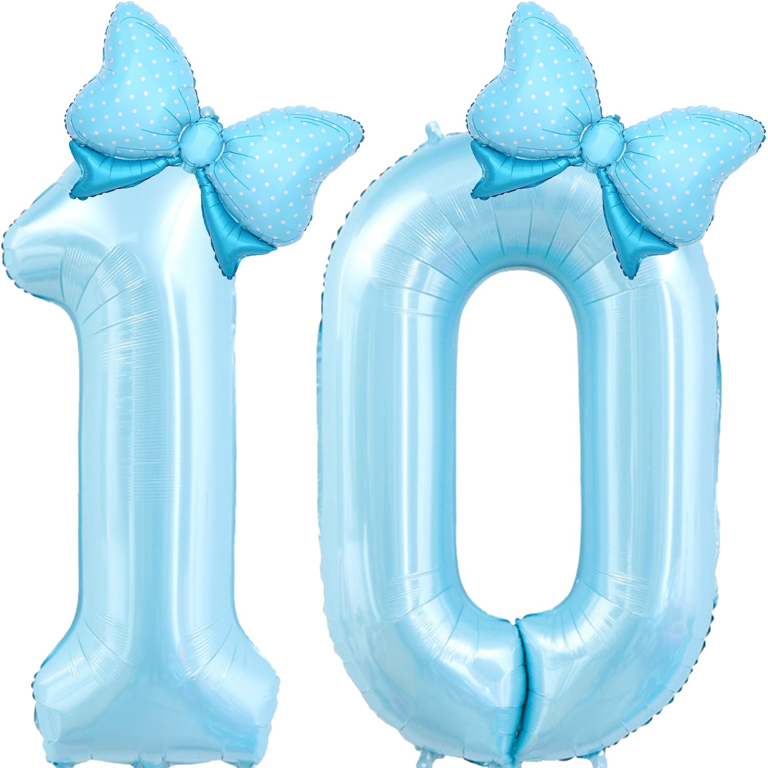 Light Blue 10 Balloon Number Blue Bow Birthday Decorations, Blue Bows Balloons Foil Mylar Helium Large 40” 10th Balloon for Girls Coquette Birthday