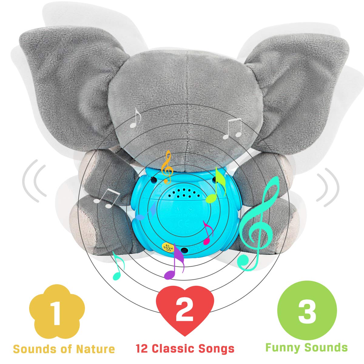 Aitbay Plush Elephant Music Baby Toys 0 to 6 Months, Cute Stuffed Animal Light Up Baby Toys Newborn Baby Musical Toys for Infant Babies Boys & Girls