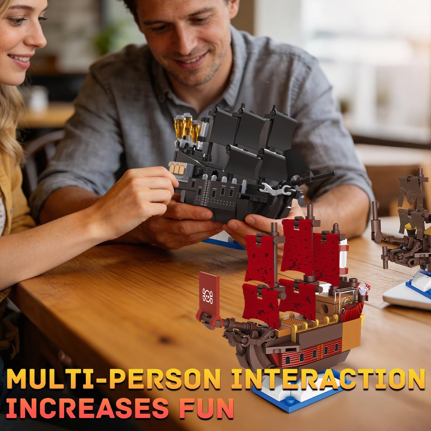 YCJZXMS 6-in-1 Pirate Ship Building Blocks Set, Mini Brick Pirate Ship Model Kit, Detailed Ship Collection for Display, Creative Hobby Building Set