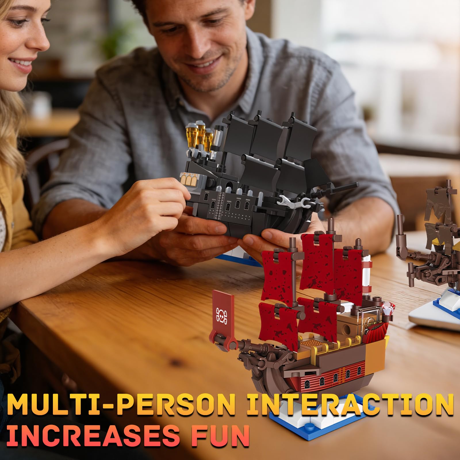 YCJZXMS 6-in-1 Pirate Ship Building Blocks Set, Mini Brick Pirate Ship Model Kit, Detailed Ship Collection for Display, Creative Hobby Building Set