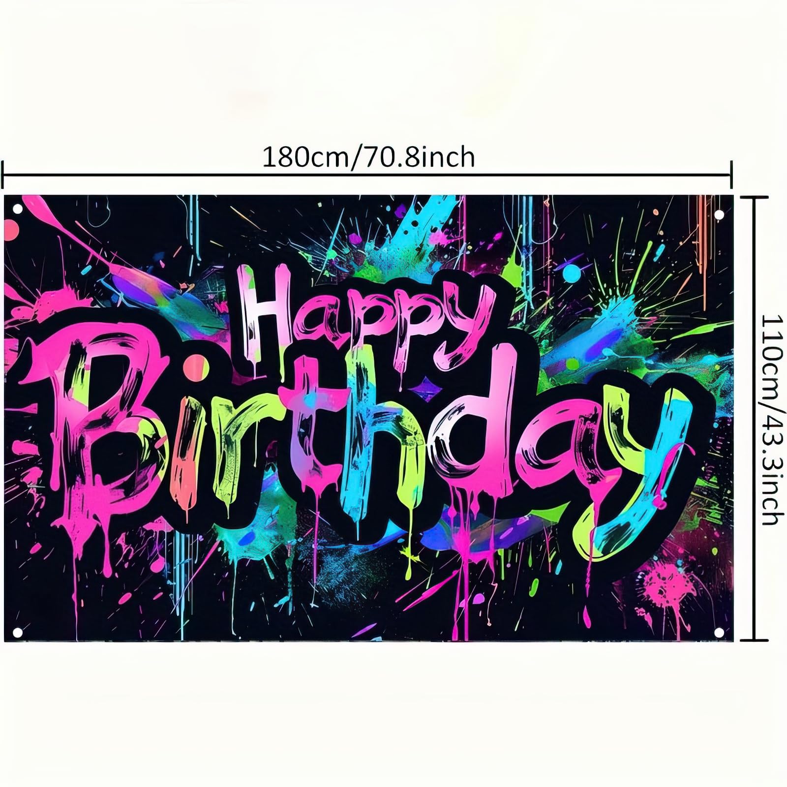 HOMETITUTE Neon Happy Birthday Banner 71x43 Inch Photography Backdrops