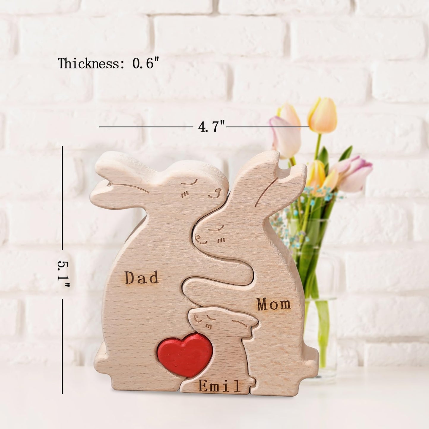 Personalized Wood Puzzles with Family Names Custom Wooden Animal Ornament for Home Decor Gifts for Mom Dad Grandparents Birthday Mother's Day