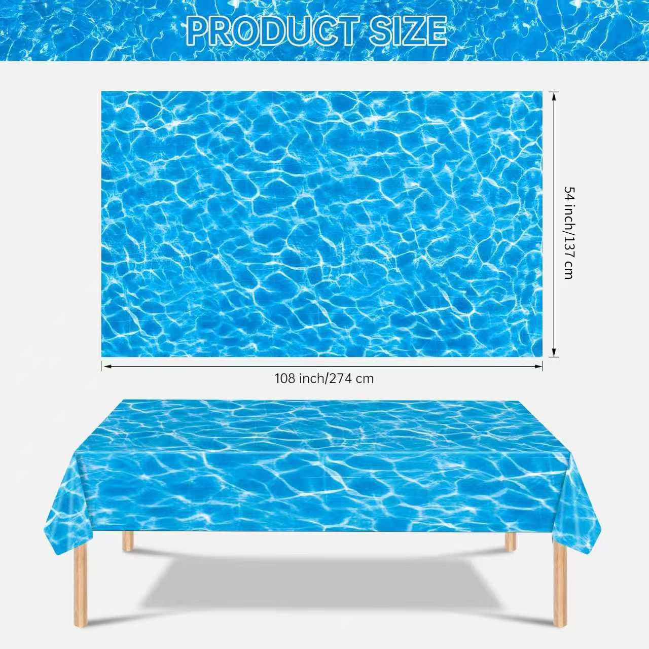 3 Pieces Ocean Tablecloth - Under The Sea Ocean Waves Table Cloths, Plastic Rectangle Blue Water Print Table Cover for Beach Pool Birthday Party