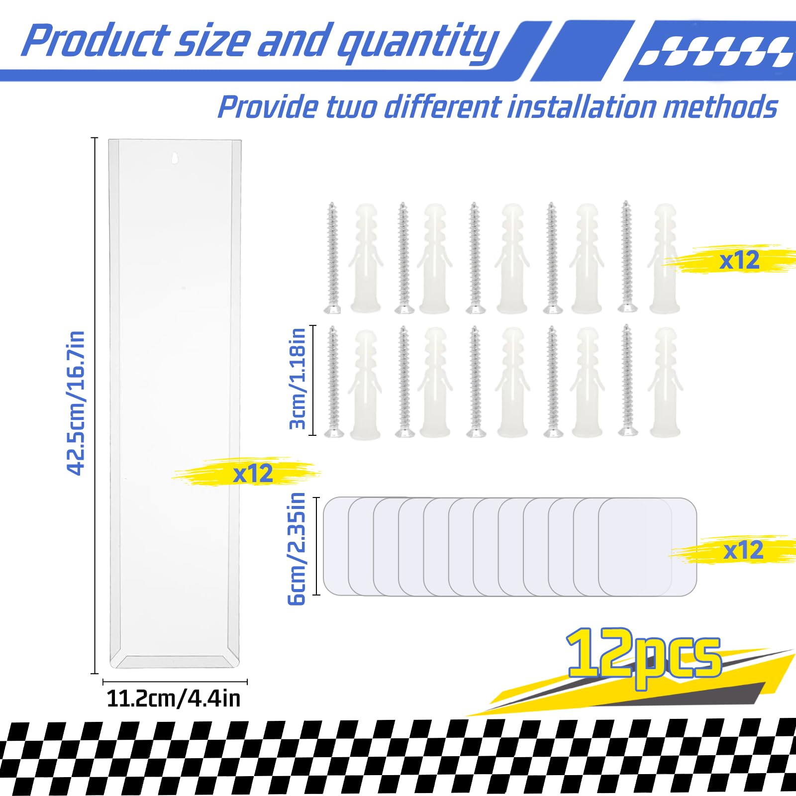 12 Pack Model Car Wall Display Case for 1:64 Packaged Die-Cast Cars