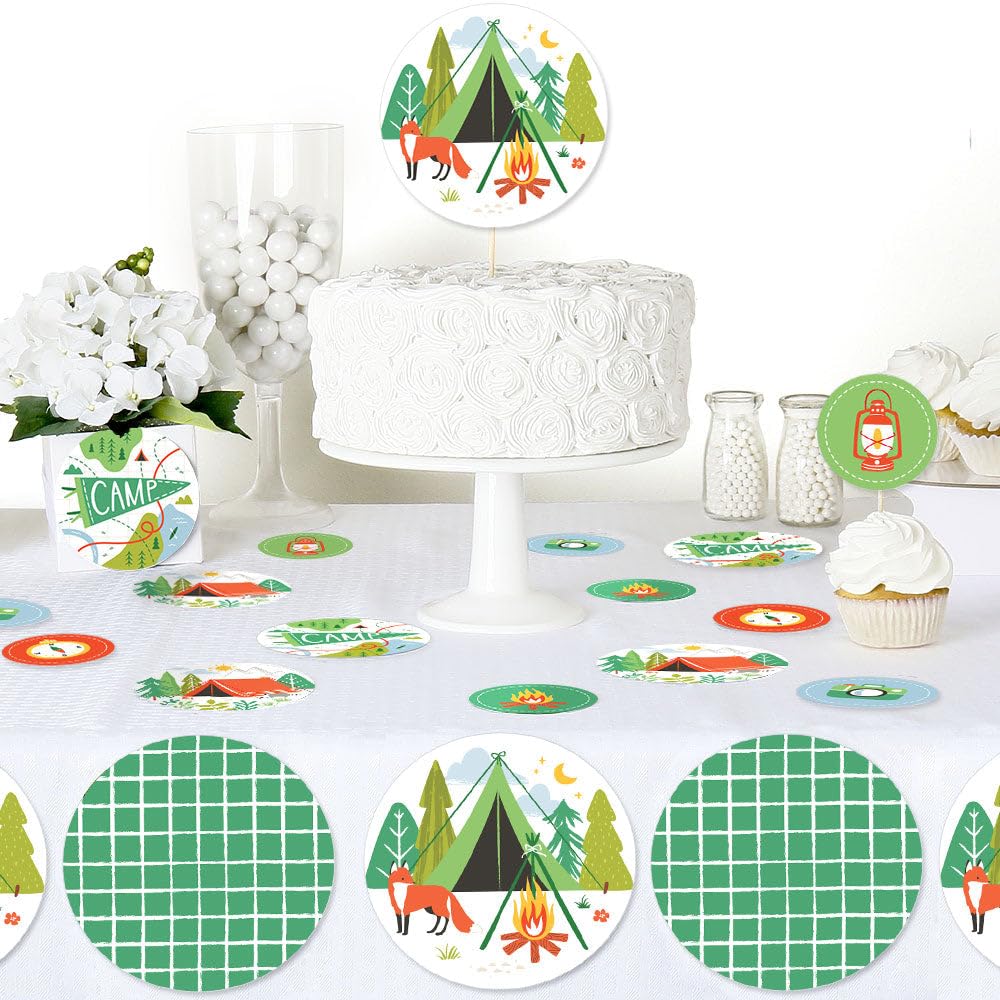 Big Dot of Happiness Camping Large Confetti, Happy Camper Kids Birthday Party Table Decorations, Giant Confetti Centerpiece - 27 Count Circles