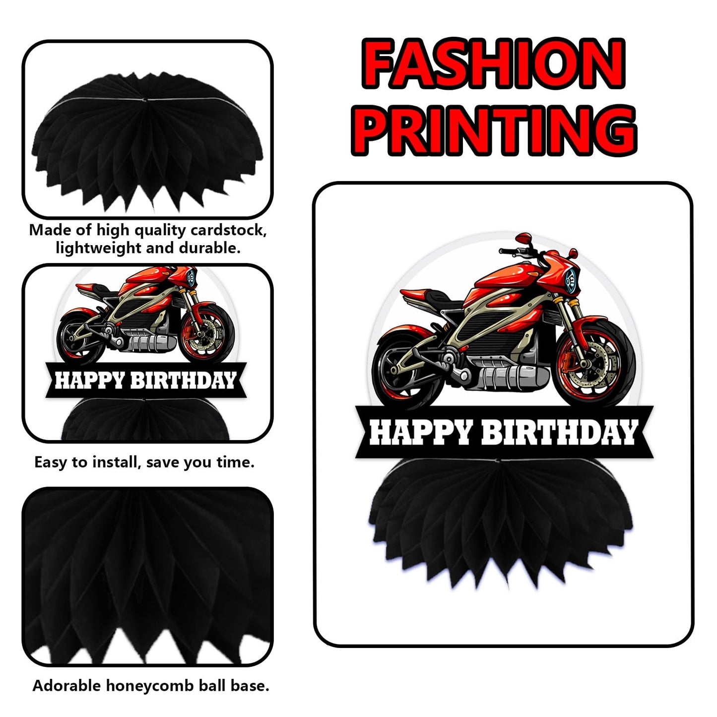 Motorcycle Motorbike Happy Birthday Honeycomb Centerpieces Extreme Soprts Racing Motocross Dirt Bike Theme Decor for Motorcycle Rider Man Boys Teen