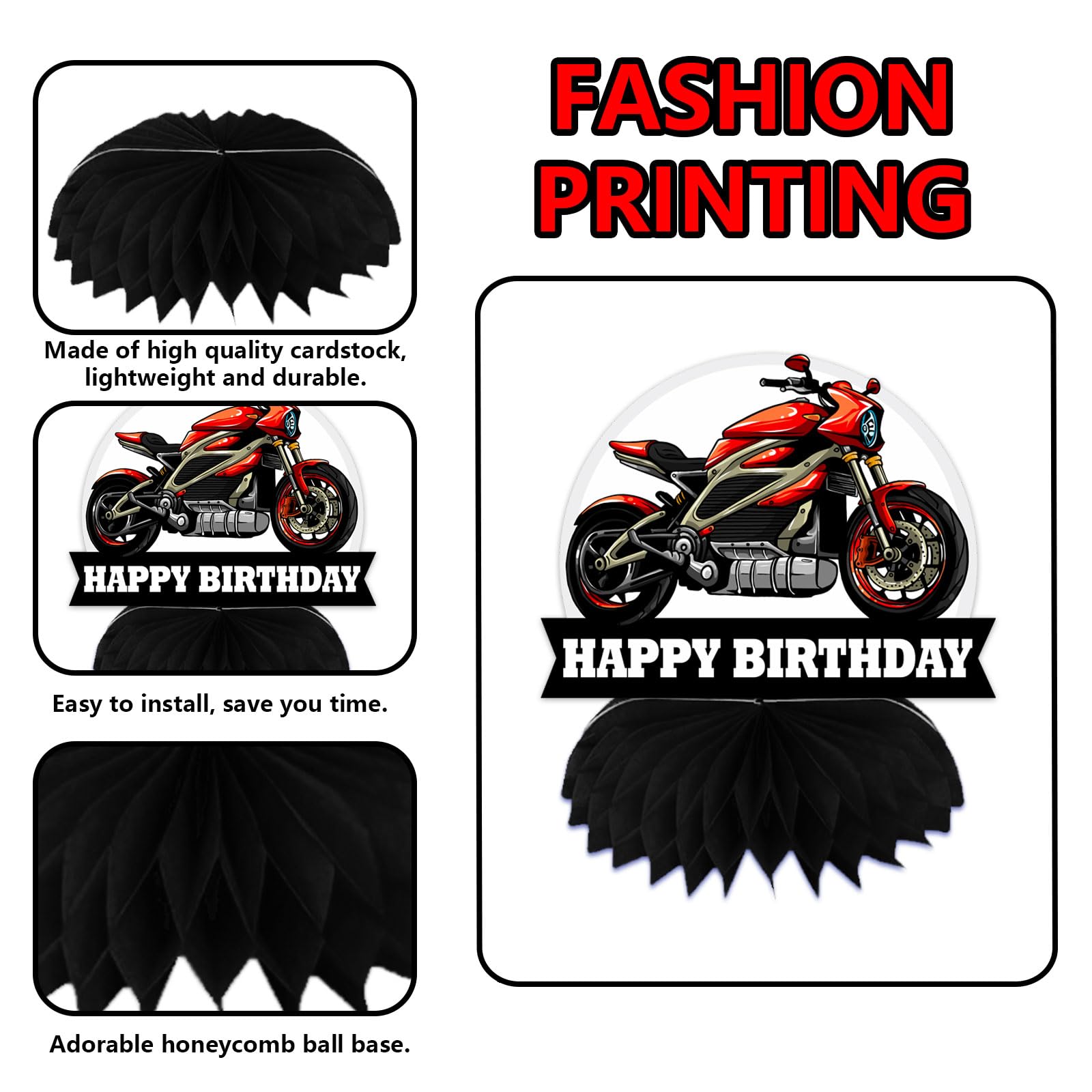 Motorcycle Motorbike Happy Birthday Honeycomb Centerpieces Extreme Soprts Racing Motocross Dirt Bike Theme Decor for Motorcycle Rider Man Boys Teen