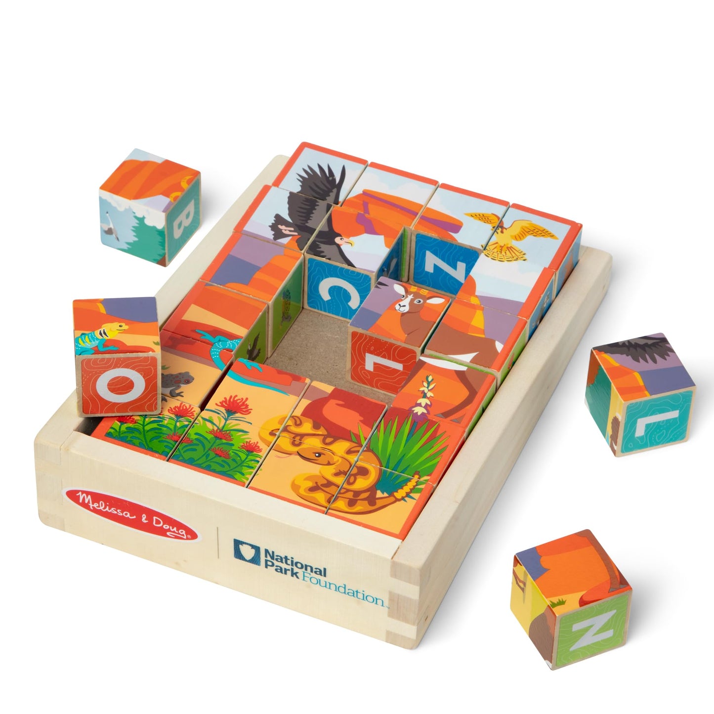 Melissa & Doug National Parks Alphabet & Animals 24-Piece Cube Puzzle (Everglades, Arches, Yellowstone) - FSC Certified