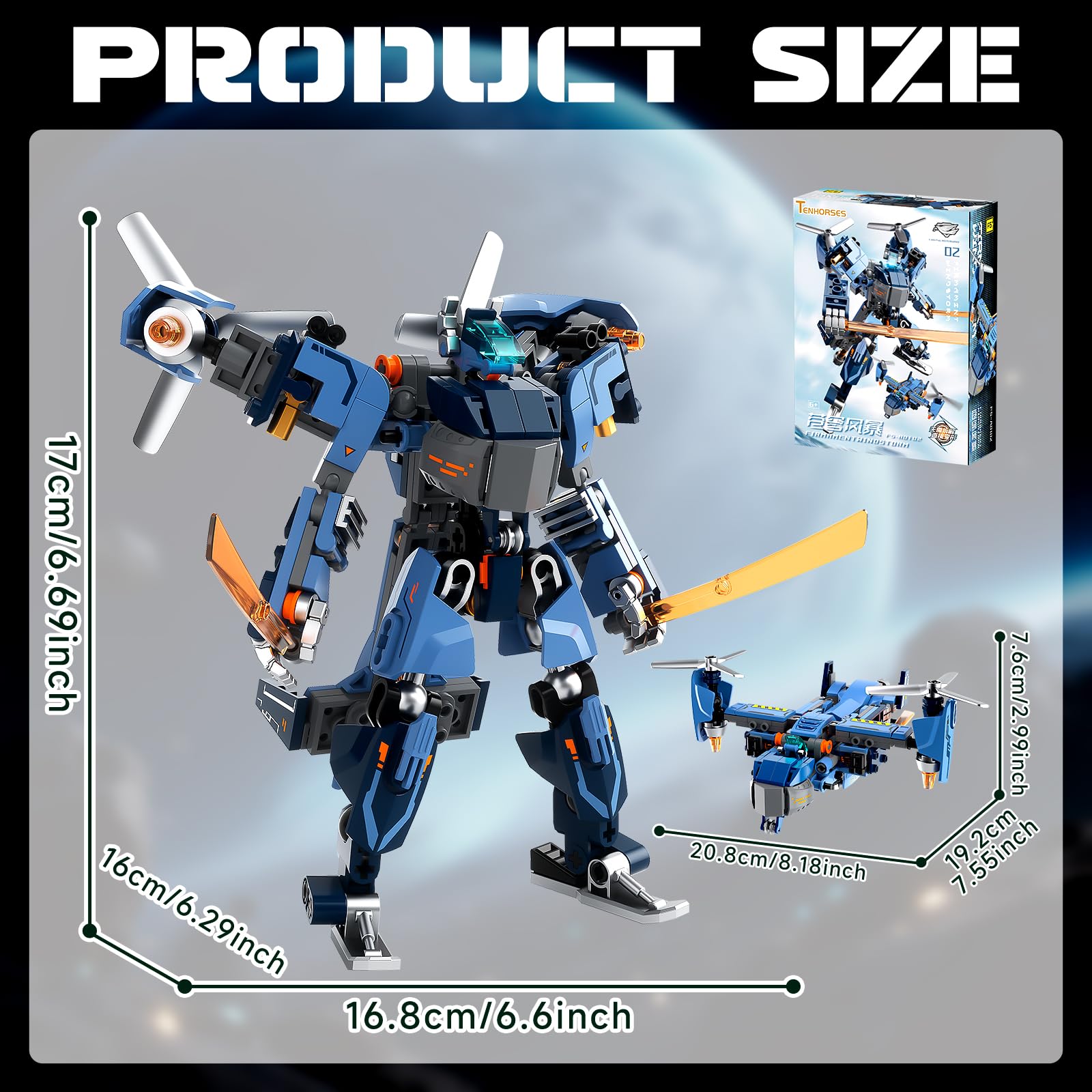 Tenhorses 2-in-1 Transformable Mech Building Set, Switch Between Warrior Robot and Fighter Jet Model Kits Without Disassembly, Ideal Christmas