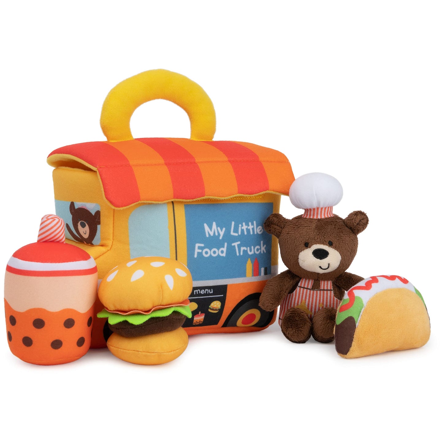 Baby GUND Play Soft Collection, My Little Food Truck 5-Piece Plush Playset with Rattle, Squeaker and Crinkle Sound Toys, Sensory Toy for Babies, 7.5”