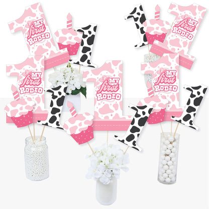 Big Dot of Happiness Pink First Rodeo - Cowgirl 1st Birthday Party Centerpiece Sticks - Table Toppers - Set of 15