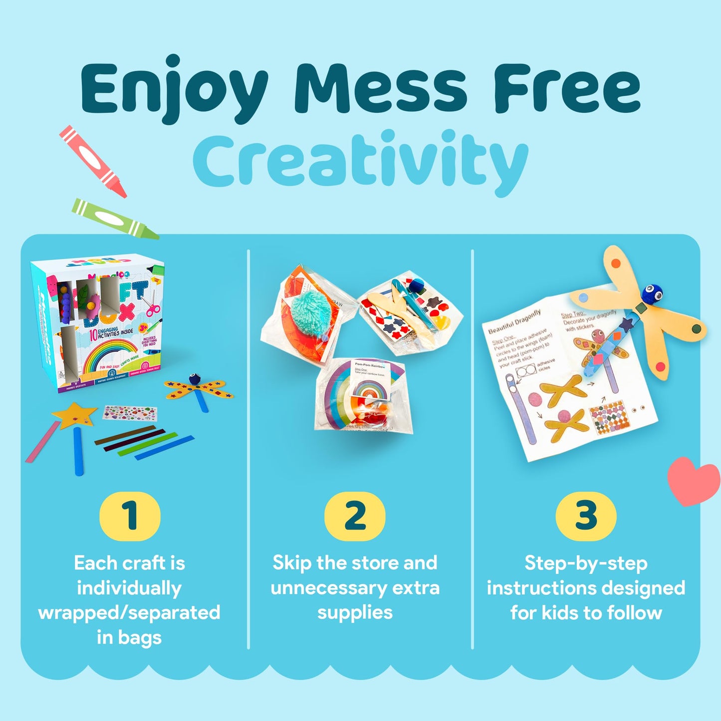 Mumaloo Craft Box for Kids - 10 Creative Arts and Crafts for Kids Ages 4-8, Fun, No Mess Educational Preschool & Homeschool Art Projects, Toddler